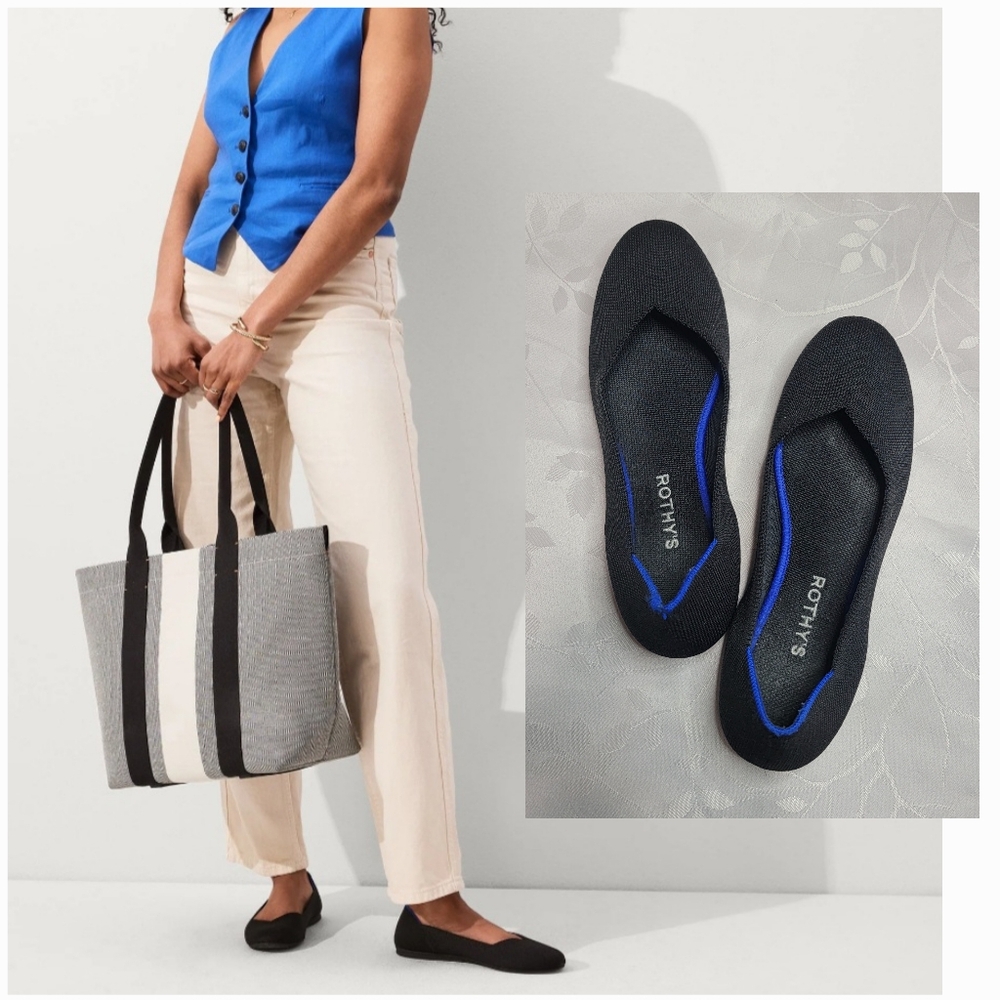 Rothy's The Flat Solid Black Ballet Flats Slip-On Shoes‎ Size W9